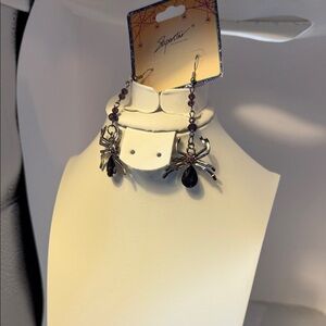 Halloween Silver and Purple Spider Earrings